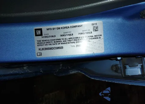 2013 Chevrolet Spark Ls Auto z USA, uszkodzony, nr VIN KL8CB6S98DC596929